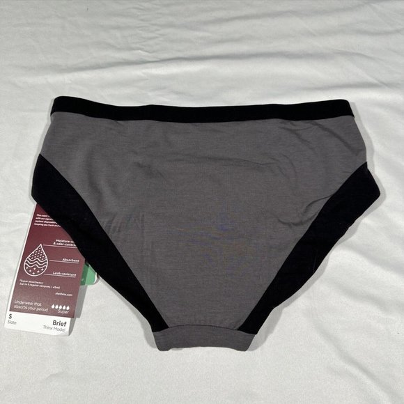 NWT $35 Thinx [ Womens Small ] Super‎ Period Cotton Brief in Slate/ Black - Picture 8 of 10
